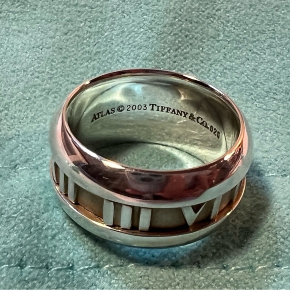 Tiffany & Co.  Sterling Silver Atlas Roman Numeral Wide Band Ring 5.5 - Picture 3 of 8